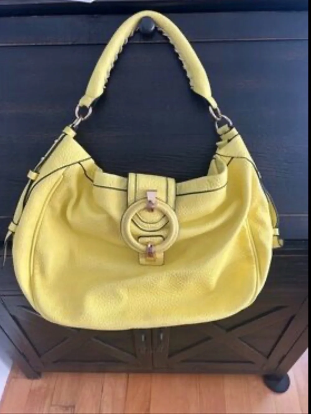 Kate Spade Yellow Leather Shoulder Bag with Decorative Ring Accent